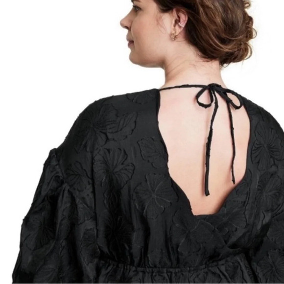 Kika Vargas Whimsy Goth Floral Texture Scallop Back Midi Dress Black Size S - Picture 2 of 12